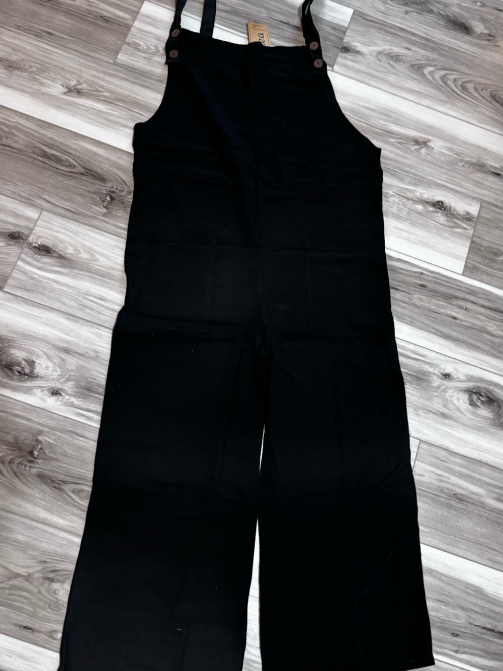 Rhea Black Wide-Leg Overall Jumpsuit – One Size up to 2X